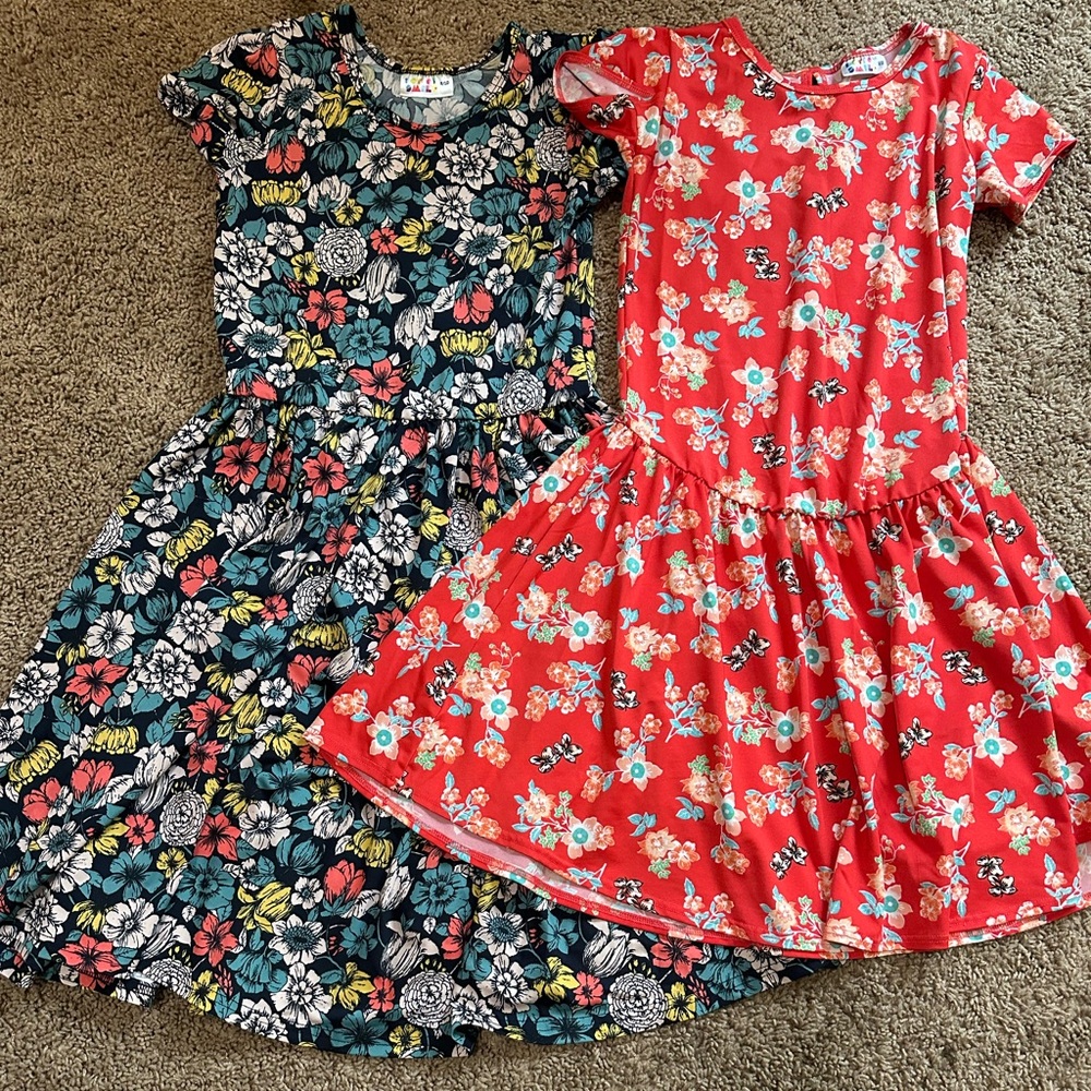 Dot Dot Smile Floral Kids Dresses - Red and Blue